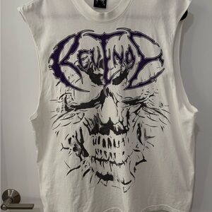 Revenge Clothing White Tank Top with Purple and Black Graphic